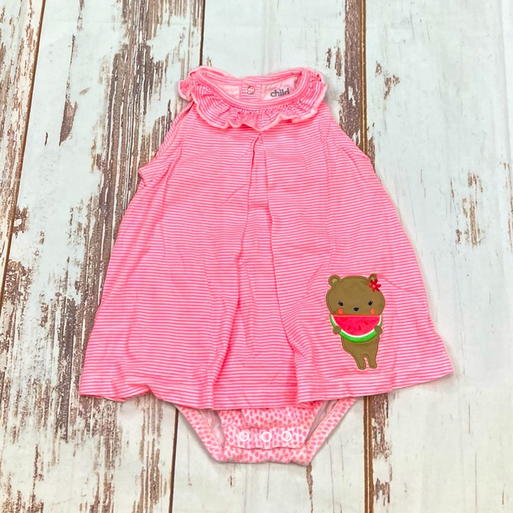 Carter’s Romper Dress Neon Pink & White Striped Sleeveless Sz 18M